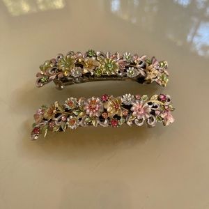 2 Large Floral Rhinestone Barrettes - Gorgeous